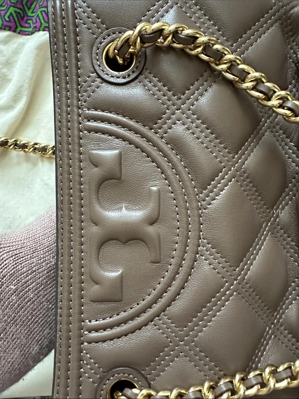 Tory Burch Fleming soft Quilted Leather Shoulder Tote in Brown